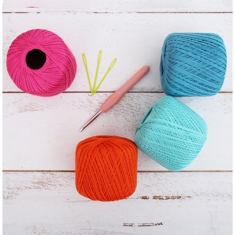 Cotton Crochet Thread Set – Electric Pop Colors – Size 3 – Four 140 Yd Balls