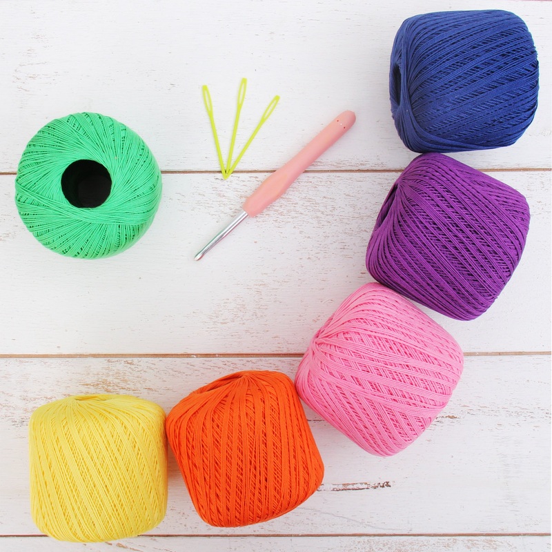 Cotton Crochet Thread Set – Rainbow Colors – Size 10 – Six 175 Yd Balls