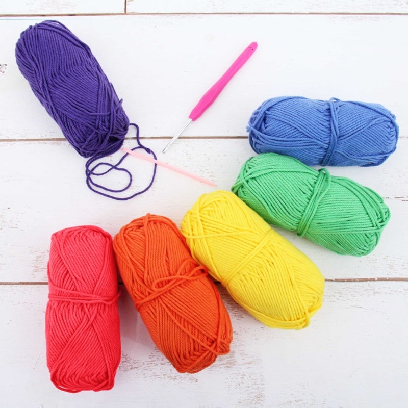 Crochet 100% Pure Cotton Yarn #4 Set  – 6 Pack of Bright Colors
