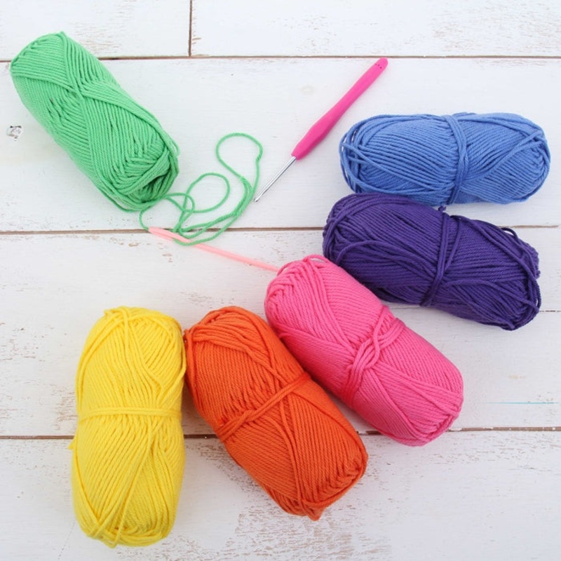 Crochet 100% Pure Cotton Yarn #4 Set  – 6 Pack of Rainbow Colors
