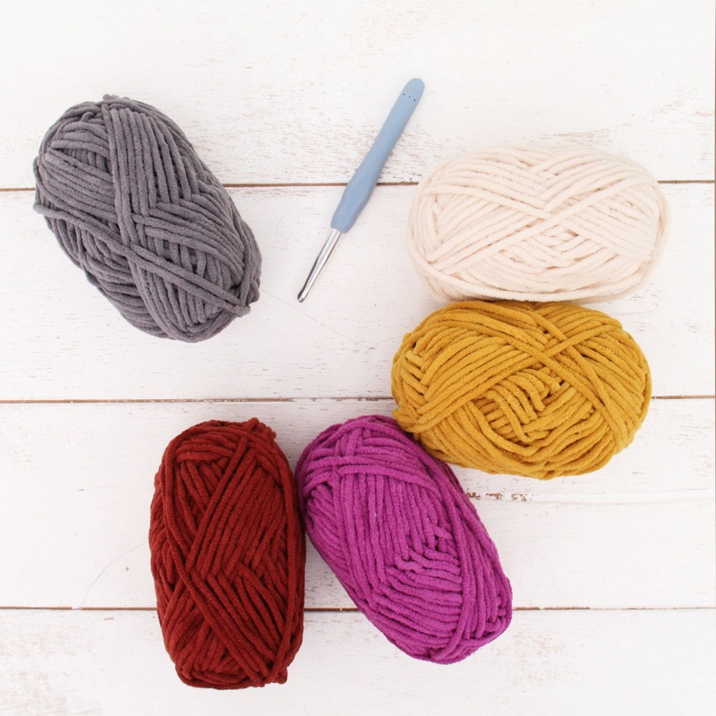 Super Soft Chenille Yarn Set – Wild Fig Colors – Pack of 5 Skeins – #5-50 Gram Skeins – 60 yds each