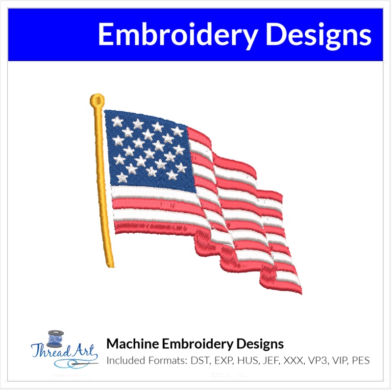 Waving American Flag Embroidery Design Instant Download  – Multiple Sizes – 8 Formats