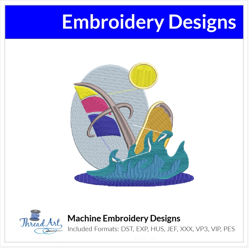 Windsurf Embroidery Design Instant Download  – Multiple Sizes – 8 Formats