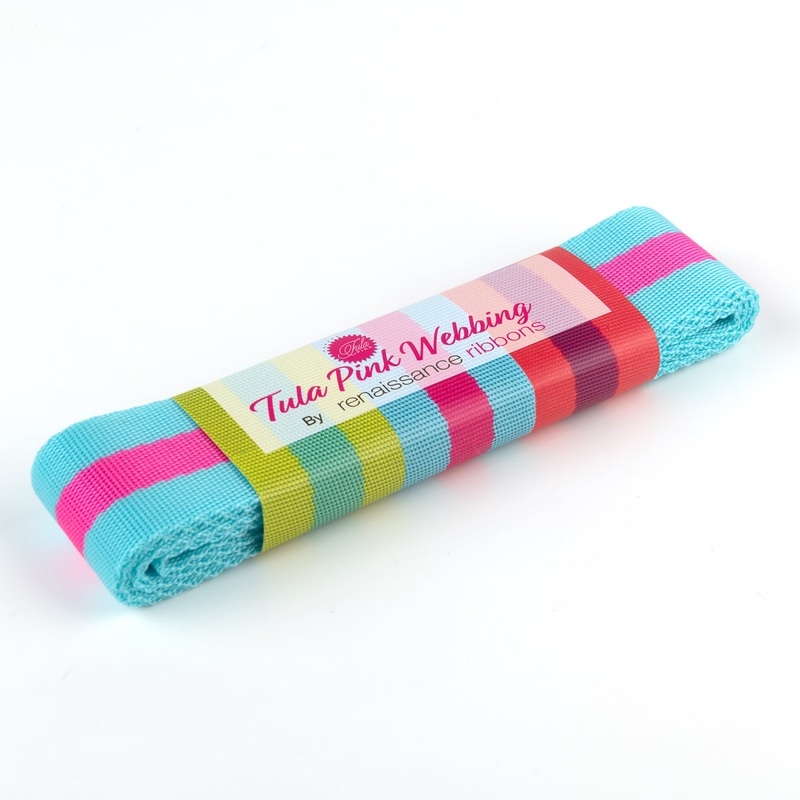 2yd Aqua and Hot Pink – 1.5″ Nylon Webbing – by Tula Pink