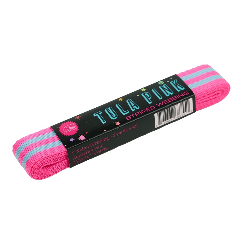2yd Aqua/Hot Pink – 1″ Nylon Webbing – by Tula Pink