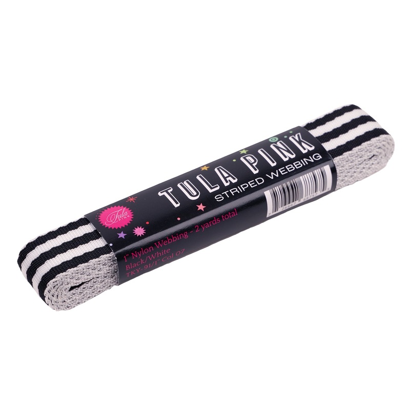 2yd Black/white – 1″ Nylon Webbing – by Tula Pink