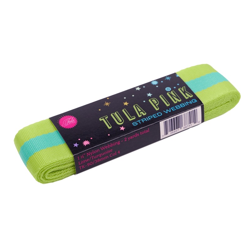 2yd Lime and Turquoise – 1.5″ Nylon Webbing – by Tula Pink
