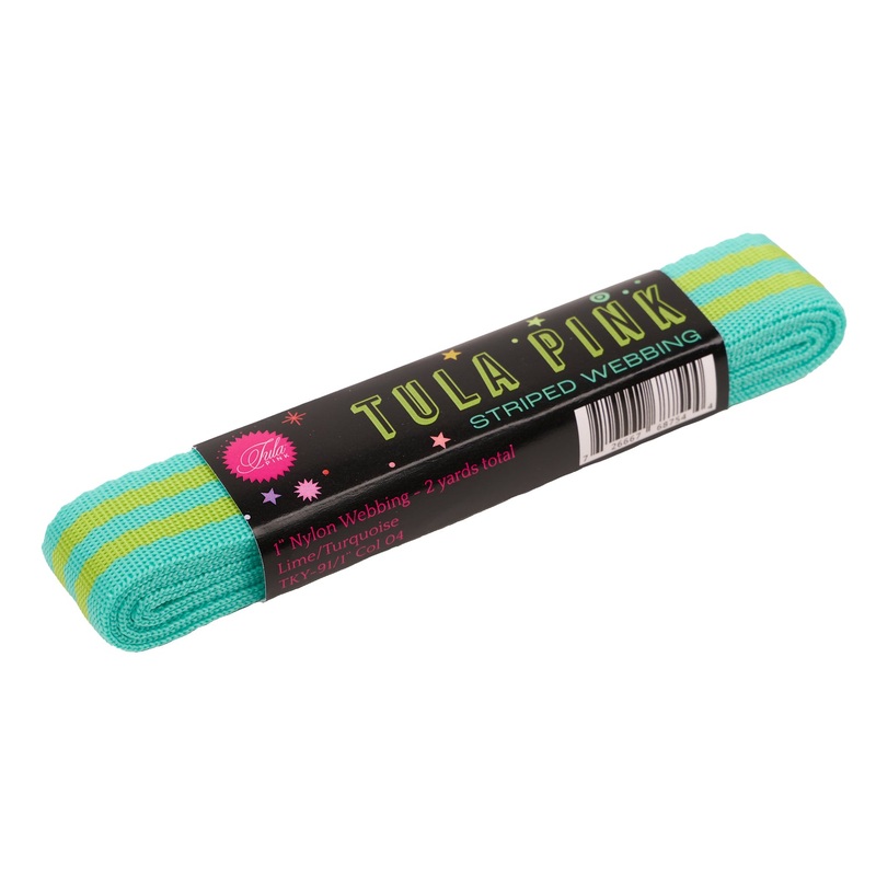 2yd Lime/Turquoise – 1″ Nylon Webbing – by Tula Pink