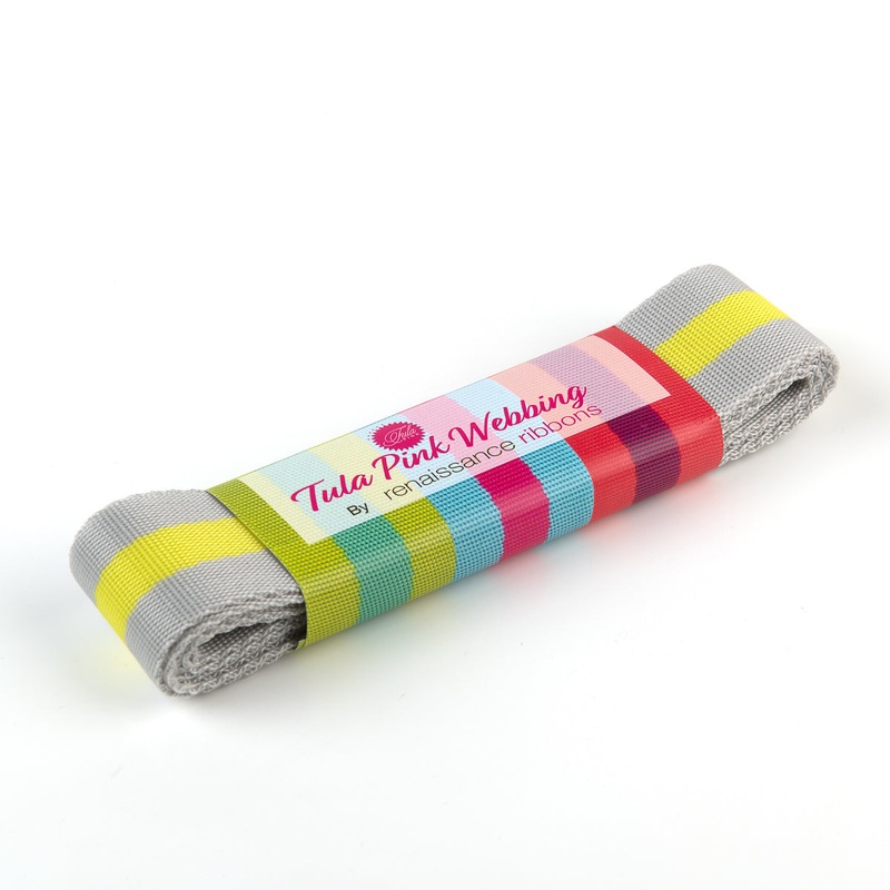 2yd Soft Grey and Neon – 1.5″ Nylon Webbing – by Tula Pink