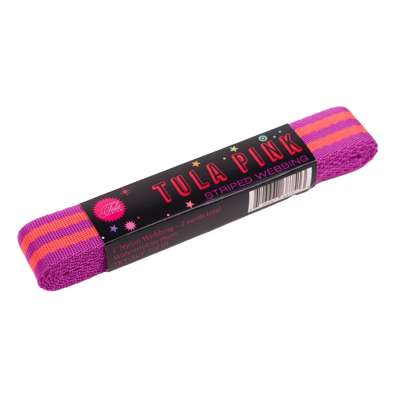 2yd Watermelon/Plum – 1″ Nylon Webbing – by Tula Pink