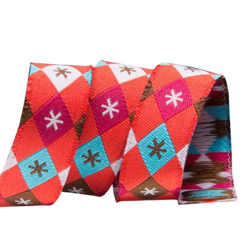 Argyle and Stars on Red – 5/8″ width – by Jessica Jones – One Yard