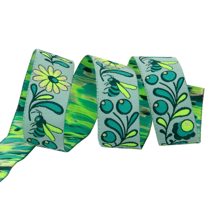 Birds & Bees in Spirit/Teal – 7/8″ width – Tula Pink EverGlow – by the yd