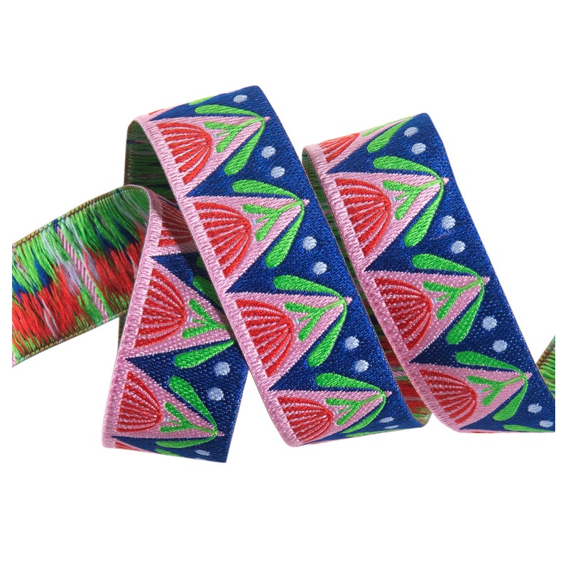 Red & Pink Art Deco Flowers  by Jane Sassaman – 7/8″ -by the yard