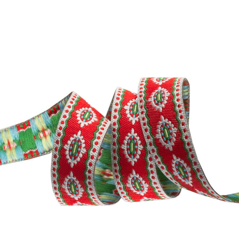 Scalloped & dotted Edge Holiday Motif on Red – 5/8″ – Dena Designs