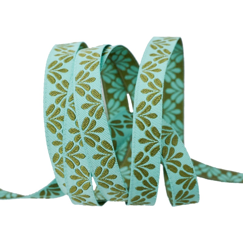 Flora in Aqua – 3/8″ width – Savannah – One Yard