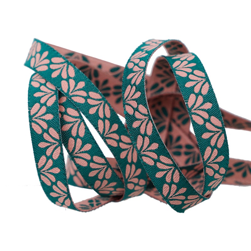 Flora in Teal – 3/8″ width – Savannah – One Yard