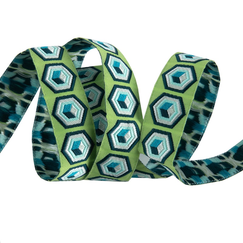 Hexagon Ribbon Trim Green & Blue – 7/8″ -by the yard