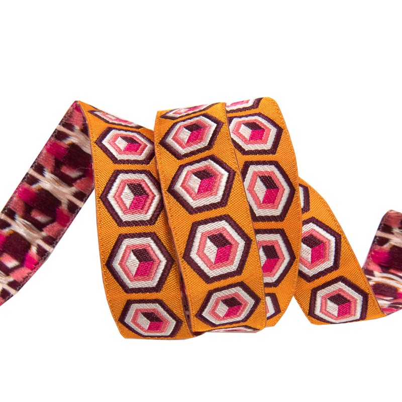 Hexagon Ribbon Trim Orange & Pink – 7/8″ -by the yard