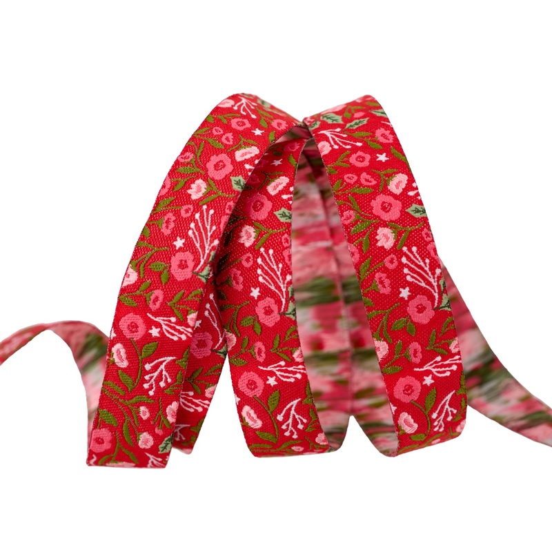 Berry and Pine – Christmas Posies in Holly – 5/8″ width – by Lella Boutique – One Yard