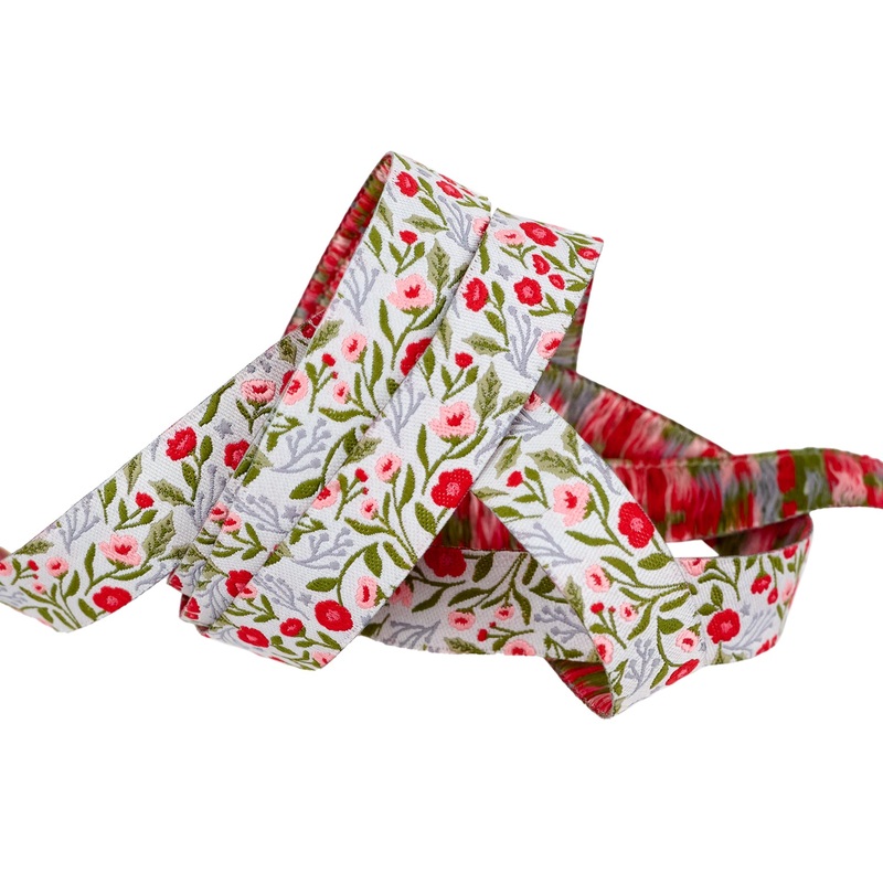 Berry and Pine – Christmas Posies in Winter – 5/8″ width – by Lella Boutique – One Yard