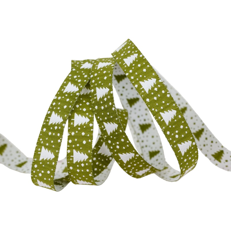 Berry and Pine – Little Trees in Snow – 5/8″ width – by Lella Boutique – One Yard