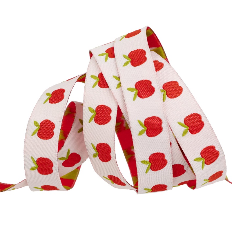 Catnap – Apples in Natural – 5/8″ width – by Alexia Abegg – One Yard
