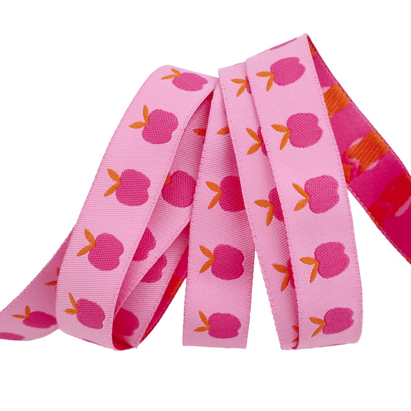 Catnap – Apples in Pink – 5/8″ width – by Alexia Abegg – One Yard