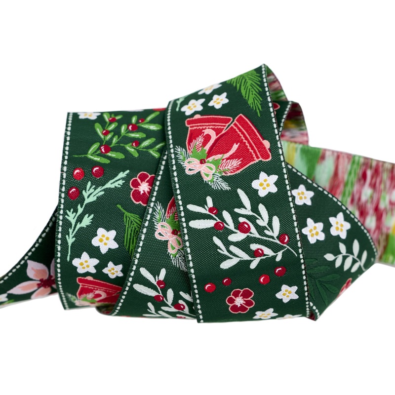 Mistletoe and Holly – Floral Mistletoe – 1-1/2″ width – by Beverly McCullough – One Yard