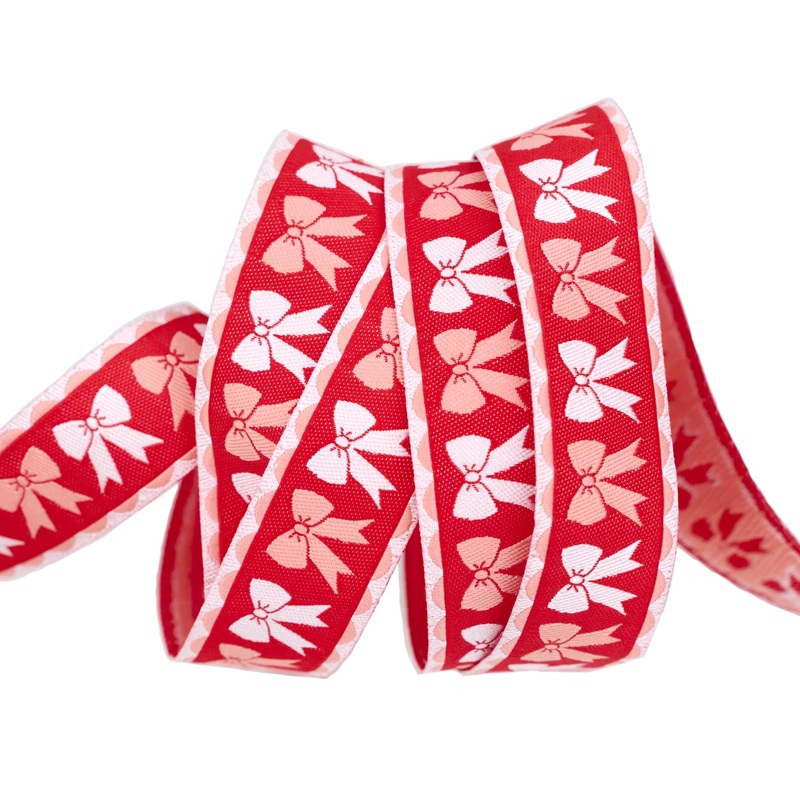Mistletoe and Holly – Tied Bows – 7/8″ width – by Beverly McCullough – One Yard
