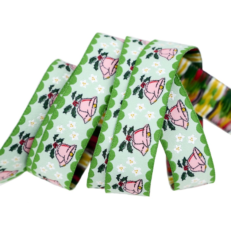 Mistletoe and Holly – Vintage Bells – 7/8″ width – by Beverly McCullough – One Yard