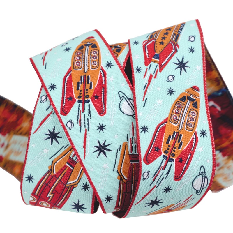 PREORDER – 3, 2, 1… Blastoff – Retro Rocket in Blue Nebula 1-1/2″ – by Stacy Iest Hsu – One Yard