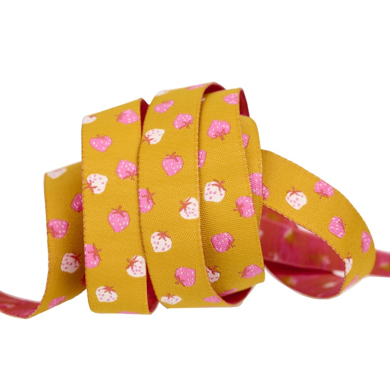 Strawberry – Strawberry Toss in Goldenrod – 5/8″ width – by Kimberly Kight – One Yard