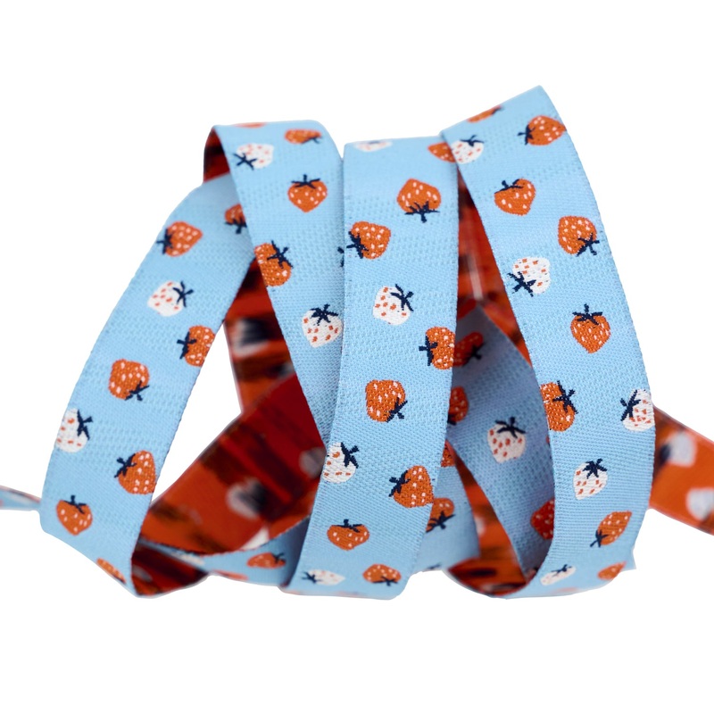 Strawberry – Strawberry Toss in Kim Blue – 5/8″ width – by Kimberly Kight – One Yard