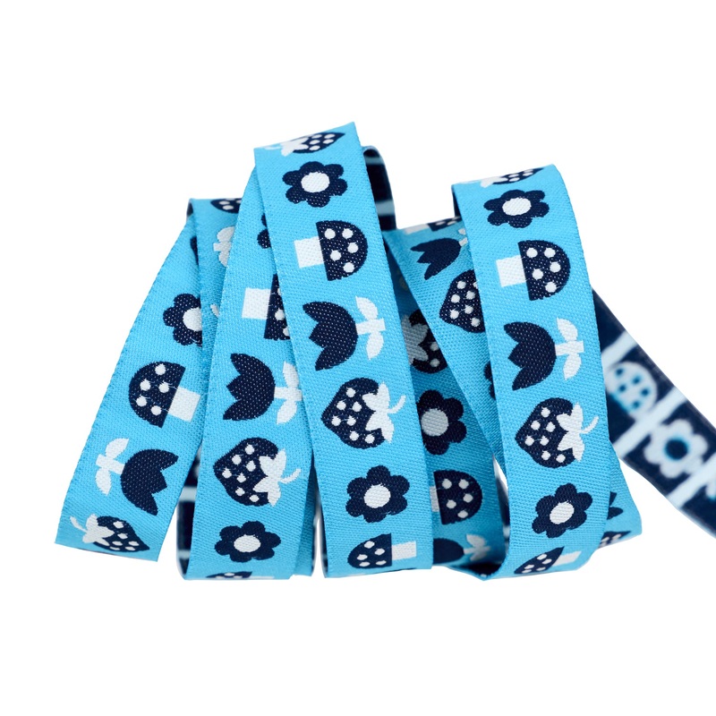 Strawberry – Strawbitties in Vintage Blue 5/8″ width – by Kimberly Kight – One Yard