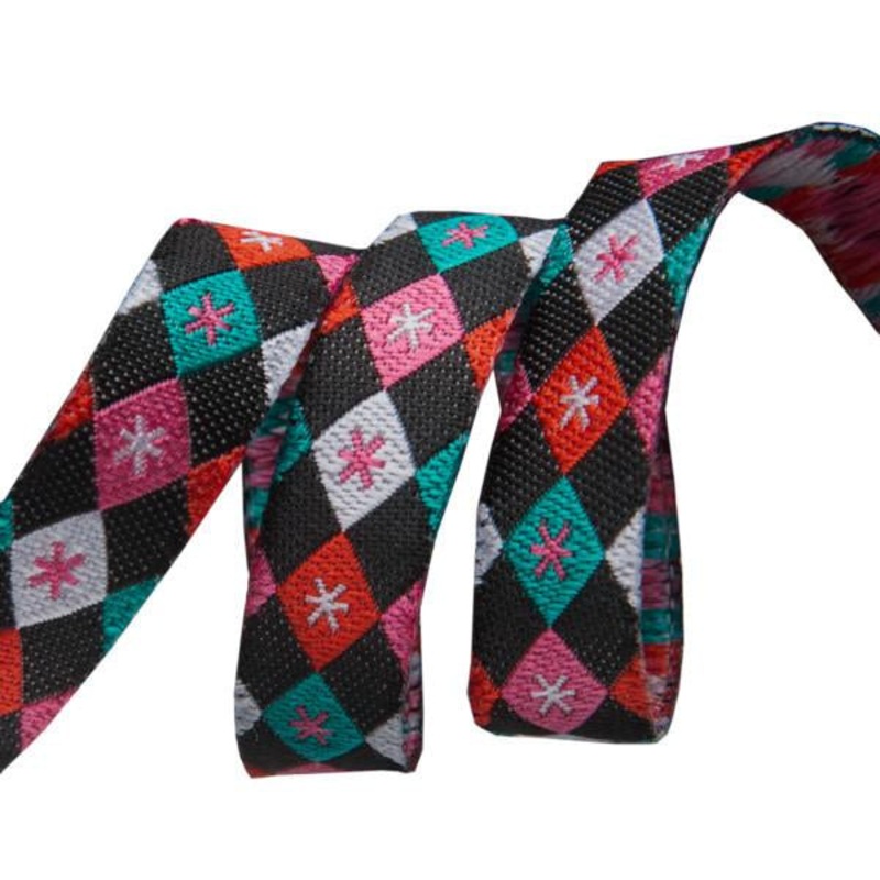 Argyle and Stars on Black – 3/8″ width – by Jessica Jones – One Yard