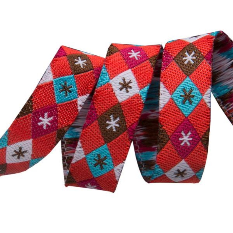 Argyle and Stars on Red – 3/8″ width – by Jessica Jones – One Yard