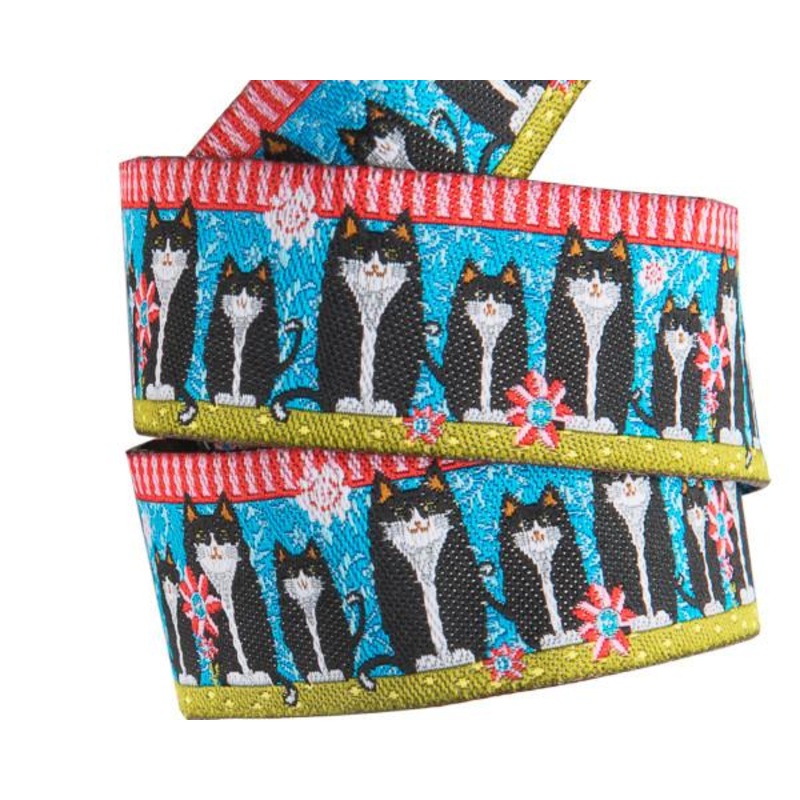 Black Cats on Blue – 7/8″ width – Odile Bailloeul – One Yard
