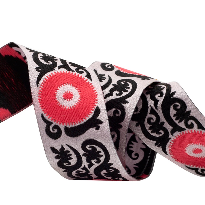 Bold suzani flower in hot pink – LFNT – 1-1/2″- by the yard