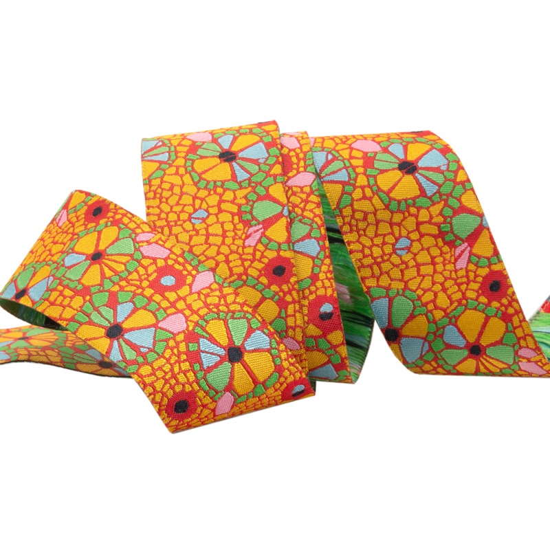 Mosaic Floral on Orange  – 1 1/2″ -by the yard