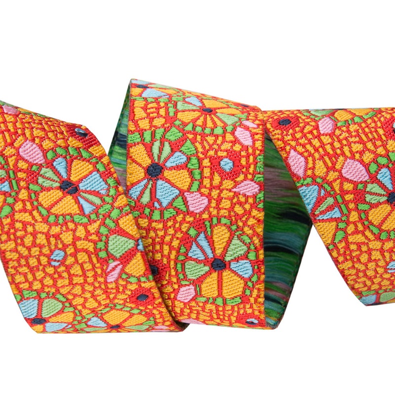 Mosaic Floral on Orange  – 7/8″ -by the yard