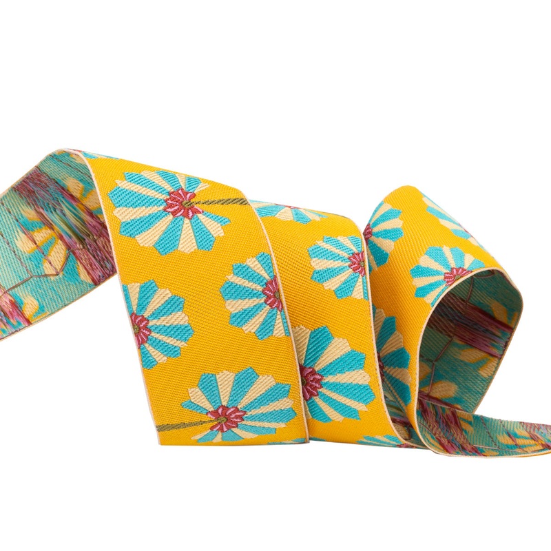 Palm fan in turquoise and lemon on gold by Kaffe Fassett – 1 1/2″