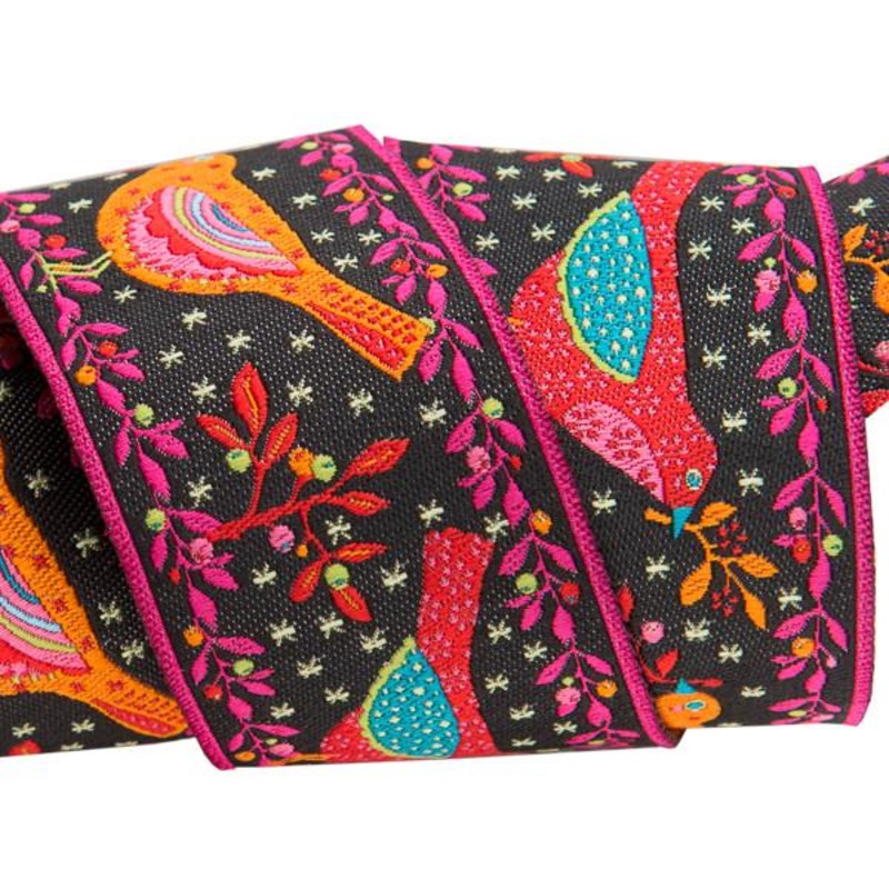 Red and Orange Birds on Black – 1-1/2″- by the yard