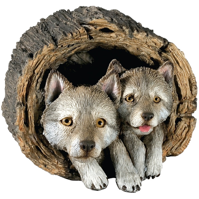Sandicast “Forever Friends” Lying Gray Wolf Pups Sculpture