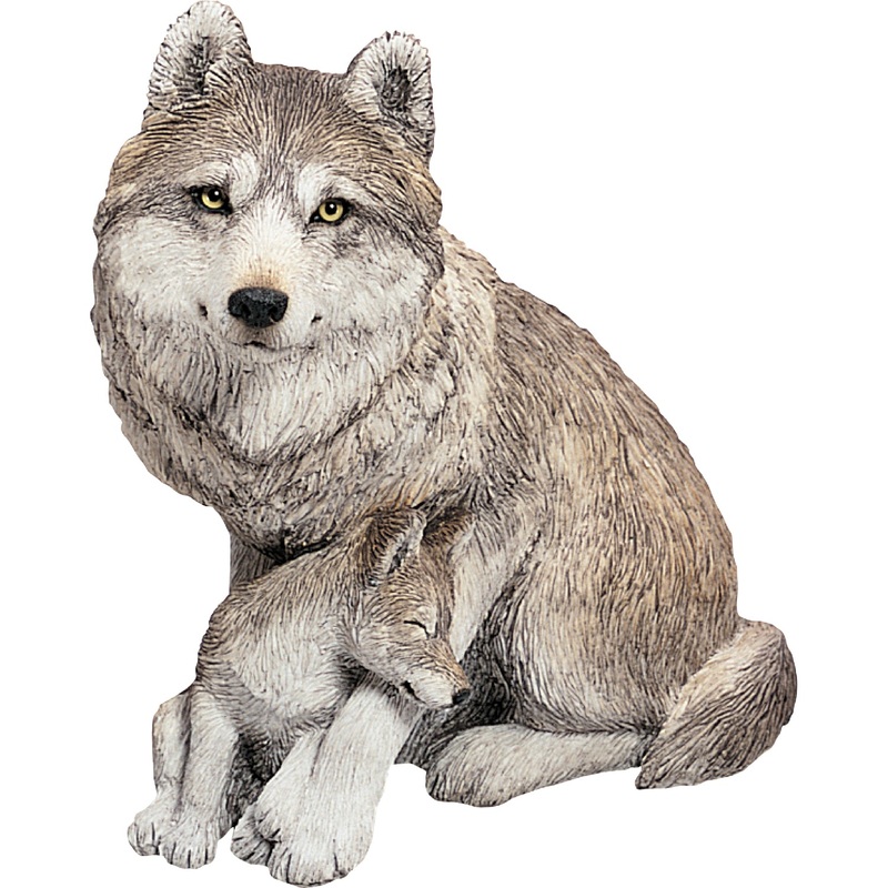 Sandicast “Forever Friends” Sitting Gray Wolf & Pup Sculpture