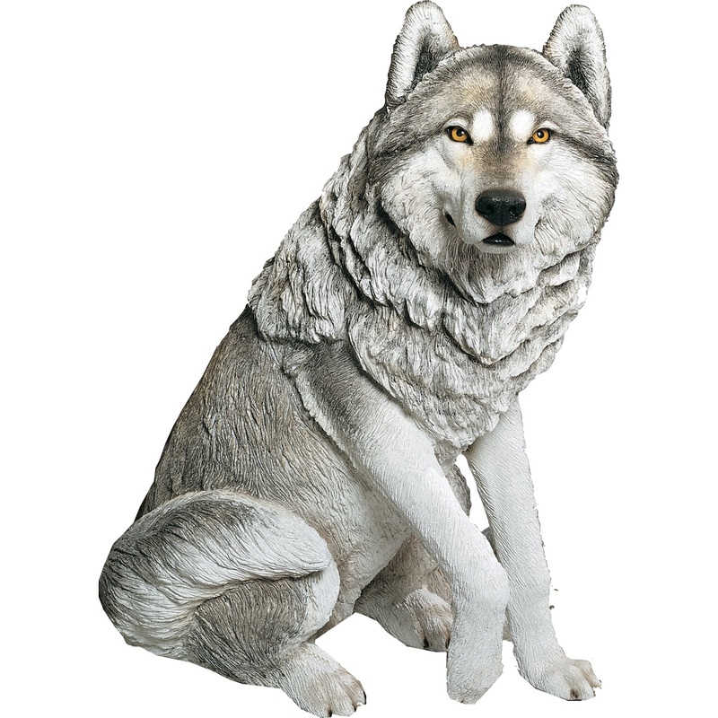 Sandicast “Life Size Large” Sitting Gray Wolf Sculpture