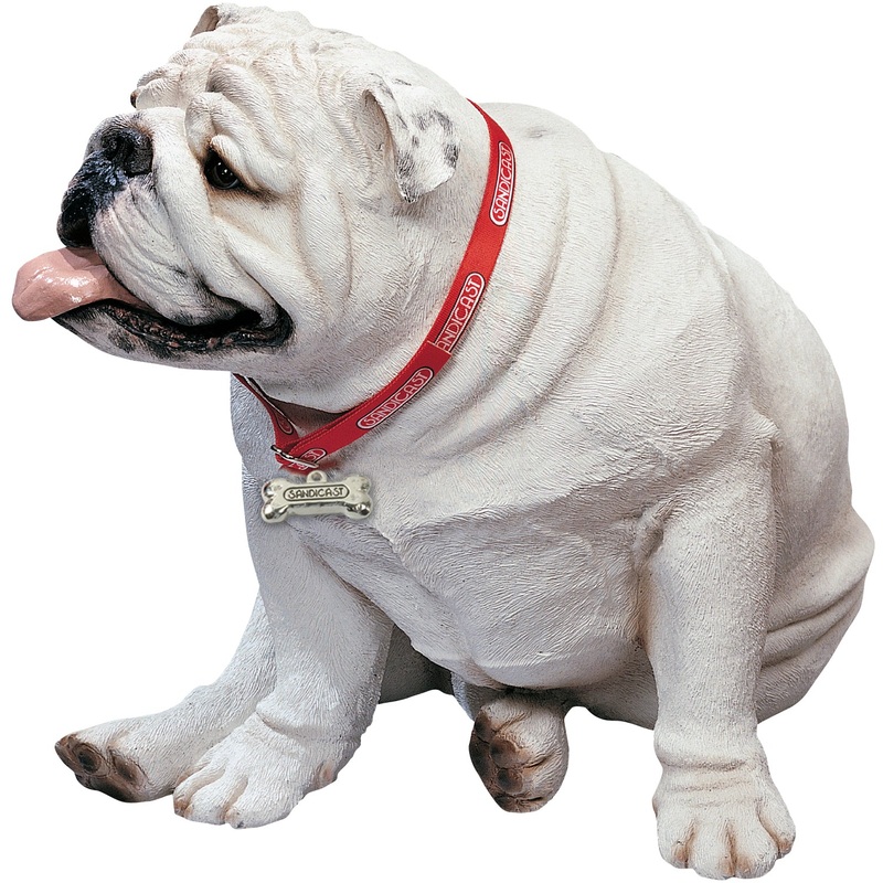 Sandicast “Life Size Large” Sitting White Bulldog Sculpture