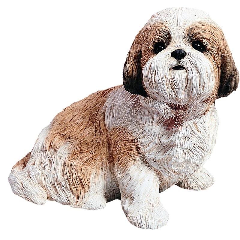 Sandicast “Life Size” Sitting Gold & White Shih Tzu Dog Sculpture