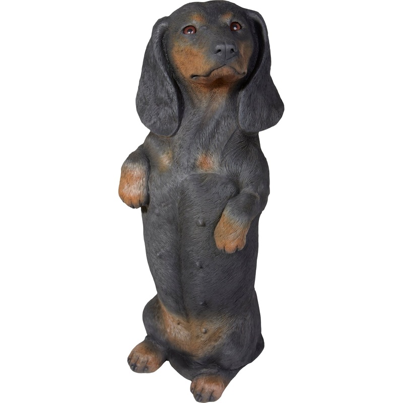 Sandicast “Life Size” Sitting Pretty Black Smooth Dachshund Dog Sculpture