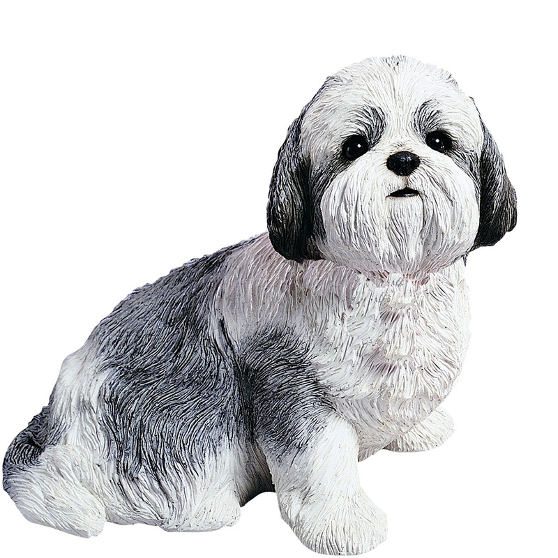 Sandicast “Life Size” Sitting Silver & White Shih Tzu Dog Sculpture