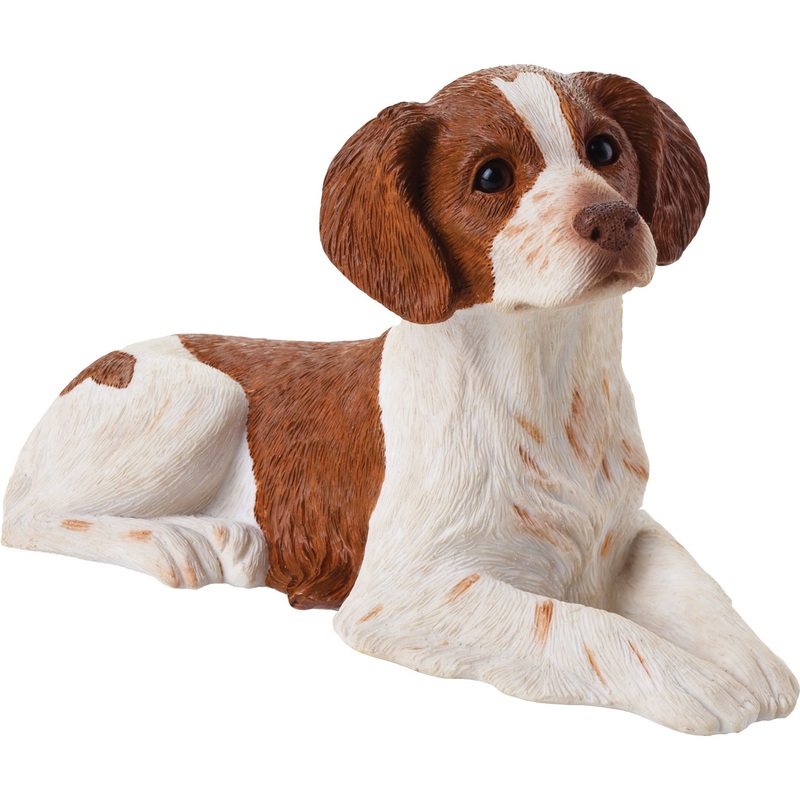 Sandicast “Mid Size” Lying Orange & White Brittany Dog Sculpture